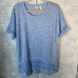 Chico’s women’s blouse, lace light blue lace, him feminine fairy core romantic